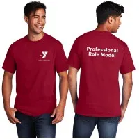 Adult 5.4oz 100% Cotton Tee - Screen Printed with YMCA Montclair & Professional Role Model on Back - Includes 100yr Centennial Left Sleeve Logo